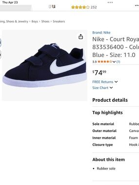 Nike Kids Black and White Velcro Low-Top Sneakers